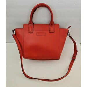 Vera Bradley Faux Leather Coral Handbag Zips Double Handle Shoulder Strap Bright